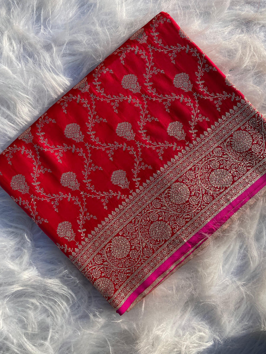 red colour satin silk saree
