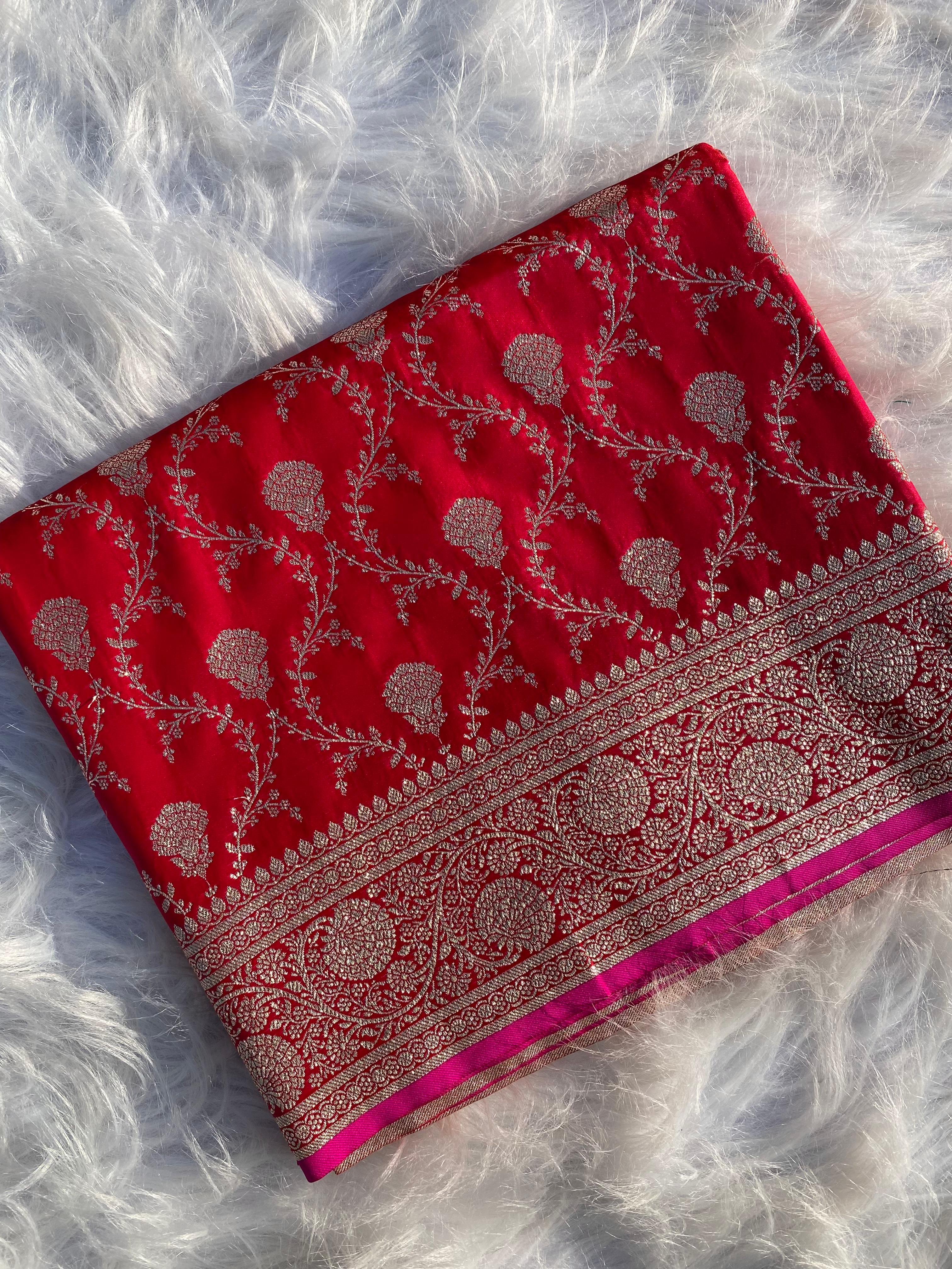 red colour satin silk saree