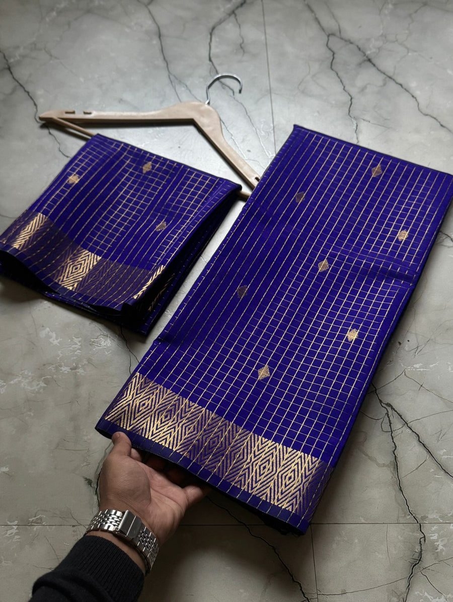 Semi Soft Zari Check silk Saree