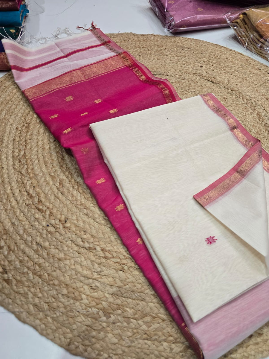 Pure Maheswari handloom Small border butti sarees