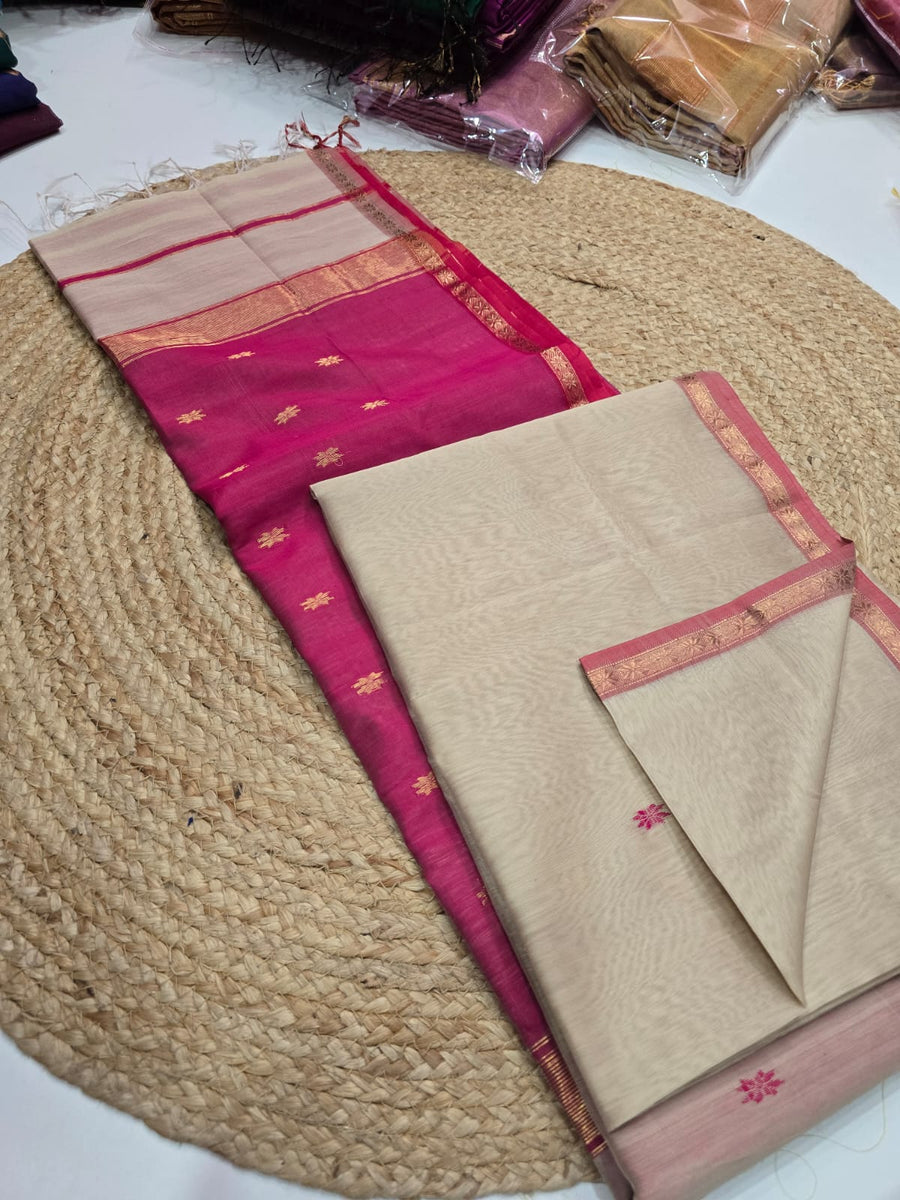Pure Maheswari handloom Small border butti sarees