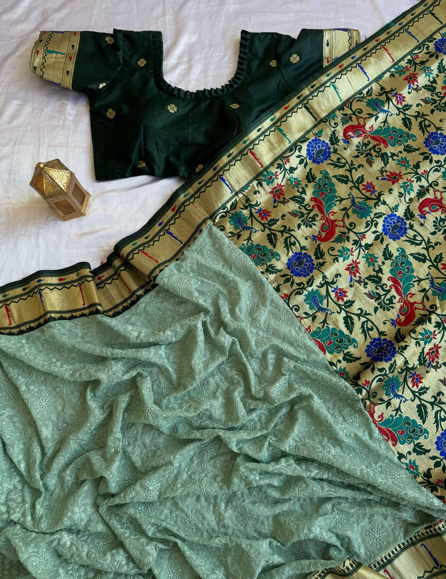 CHIKANKARI + PAITHANI - Anvitha Collections