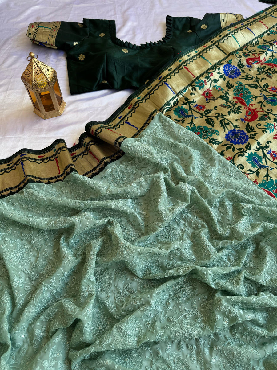 CHIKANKARI + PAITHANI - Anvitha Collections