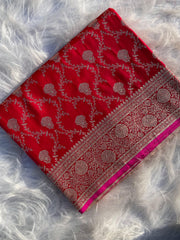 red colour satin silk saree - Anvitha Collections