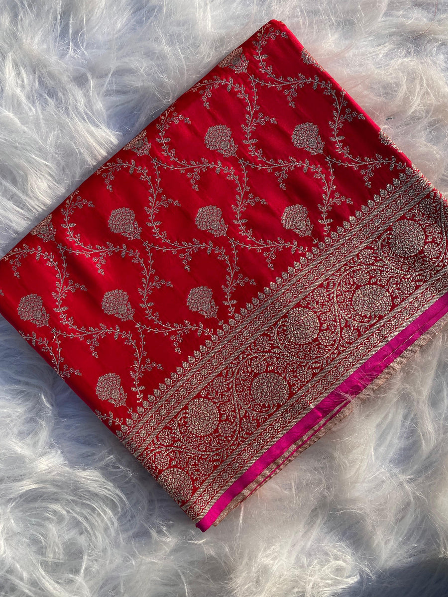 red colour satin silk saree - Anvitha Collections