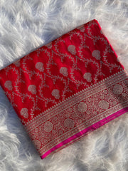 red colour satin silk saree - Anvitha Collections