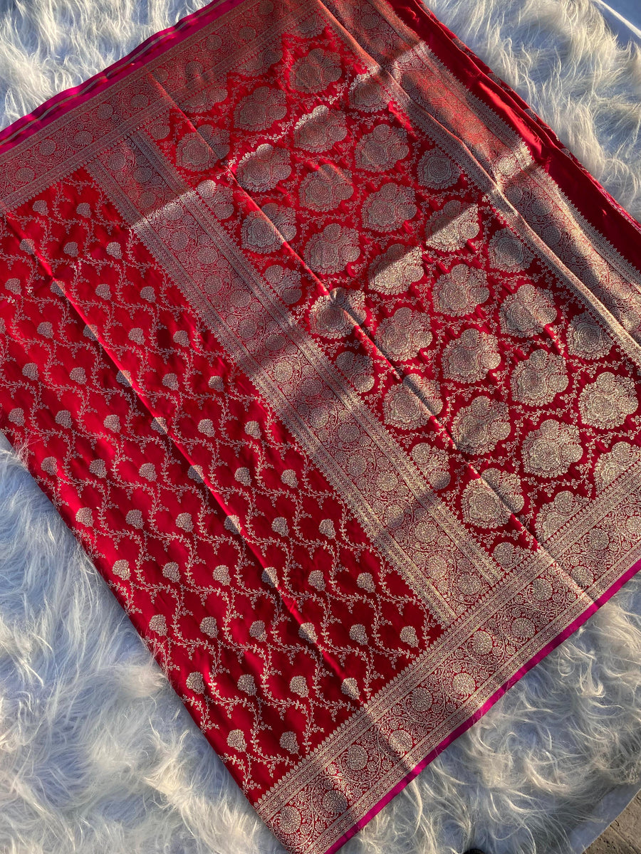 red colour satin silk saree - Anvitha Collections