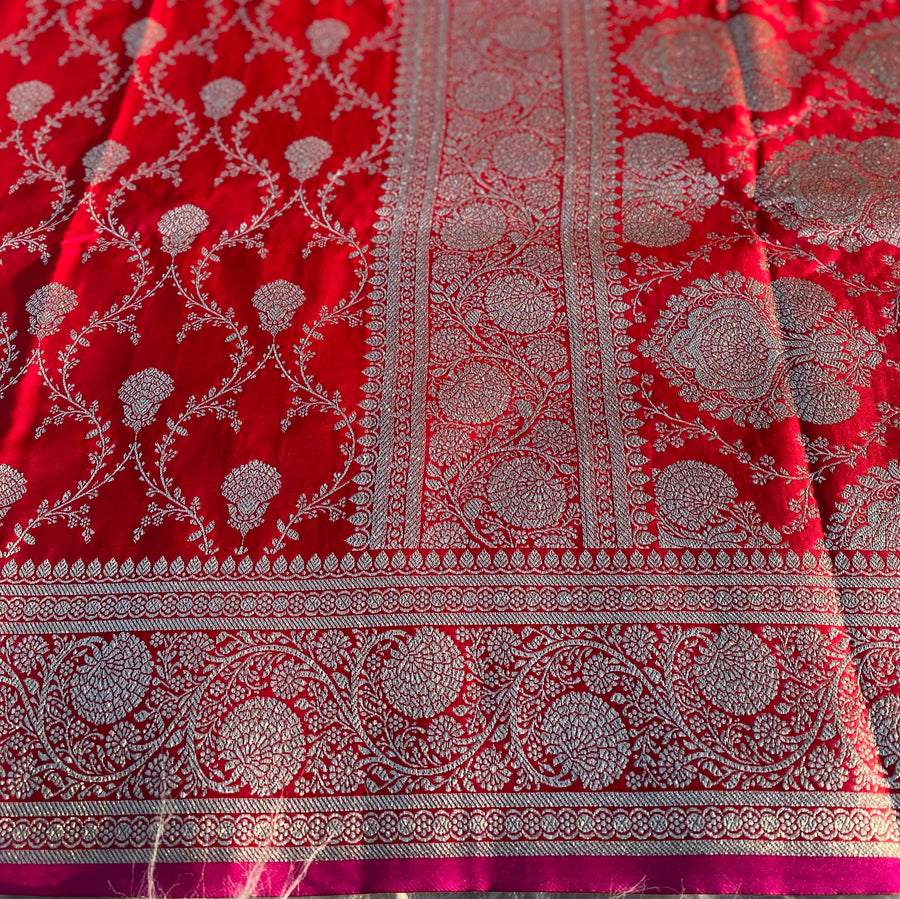 red colour satin silk saree - Anvitha Collections