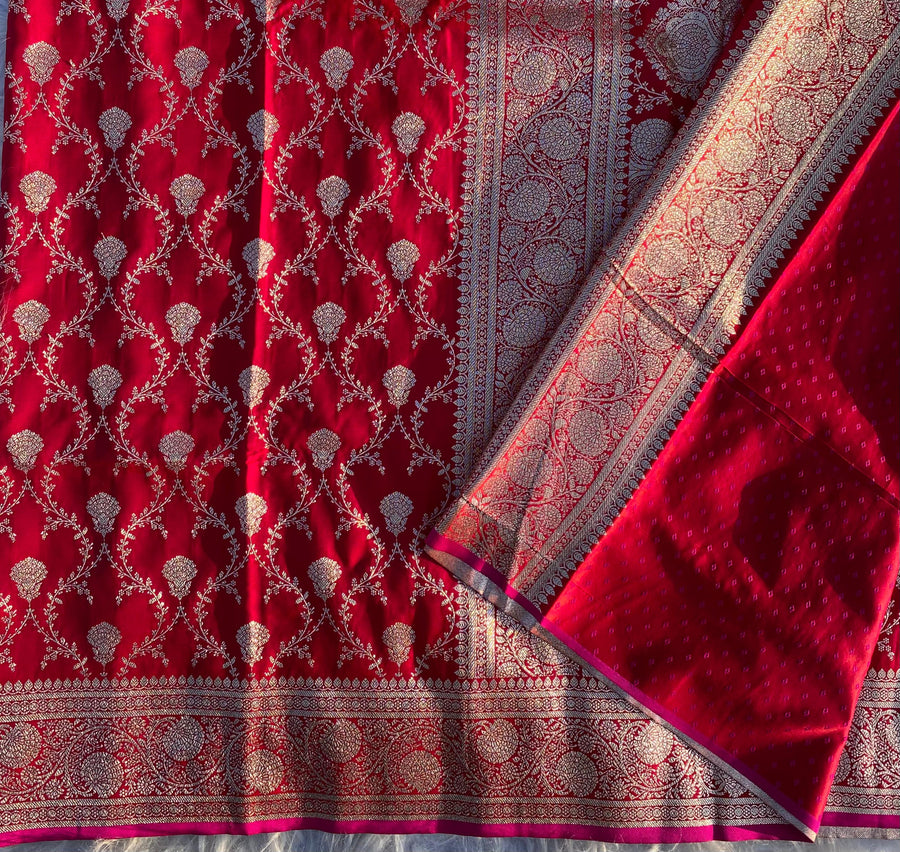 red colour satin silk saree - Anvitha Collections