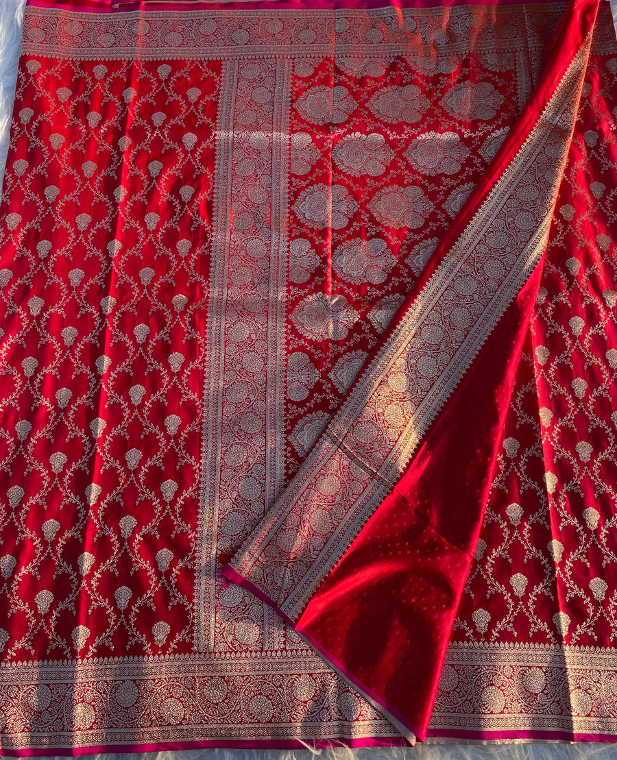 red colour satin silk saree