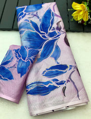 soft kota lenin chex with delicate floral digital print - Anvitha Collections