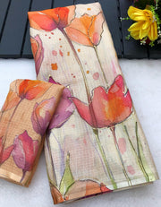 soft kota lenin chex with delicate floral digital print - Anvitha Collections