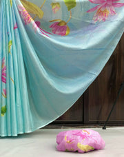 soft kota lenin chex with delicate floral digital print - Anvitha Collections