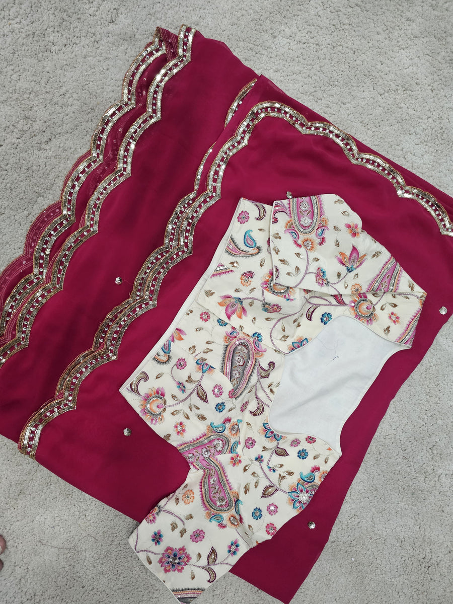 pink color georgette saree - Anvitha Collections