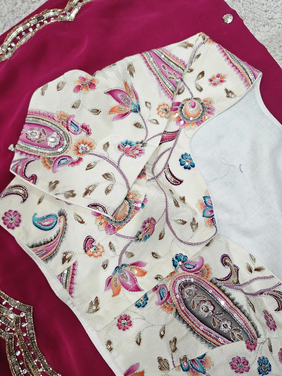 pink color georgette saree - Anvitha Collections