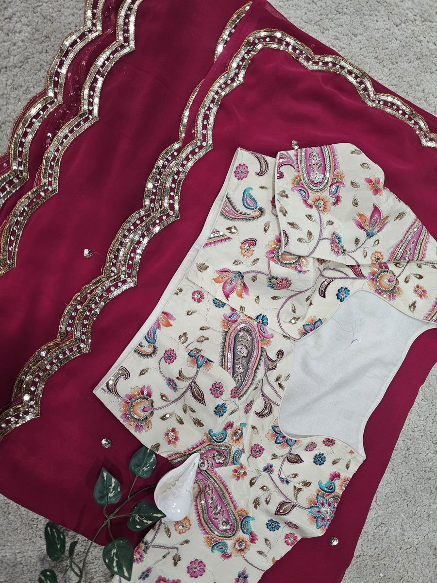 pink color georgette saree - Anvitha Collections