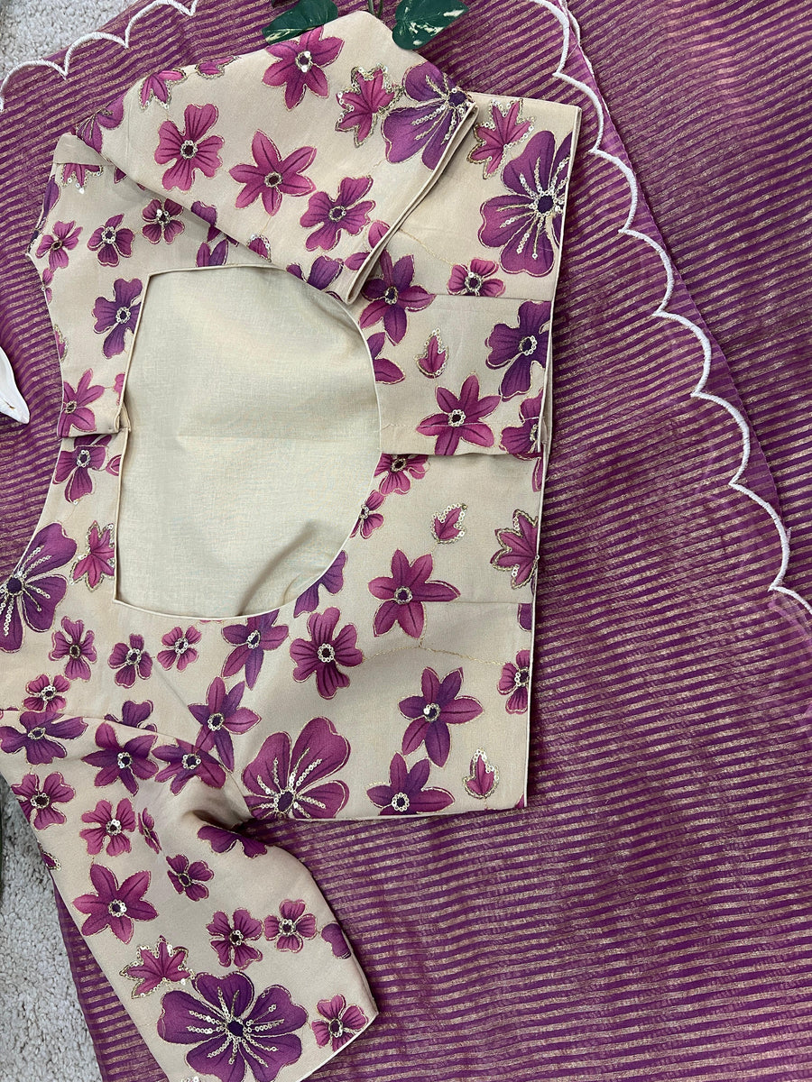 pure organza gold tissue lines saree - Anvitha Collections