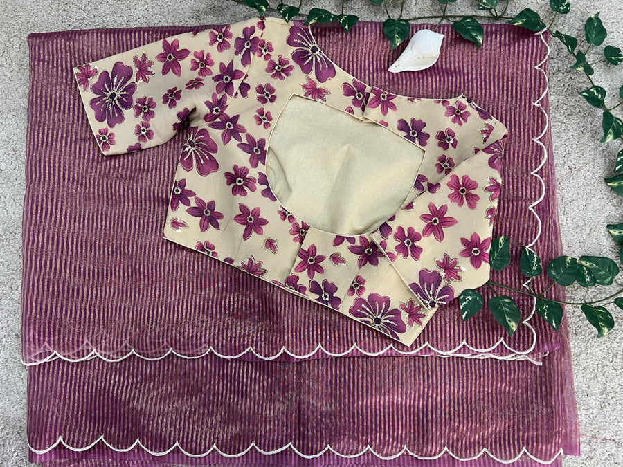pure organza gold tissue lines saree - Anvitha Collections