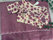 pure organza gold tissue lines saree - Anvitha Collections