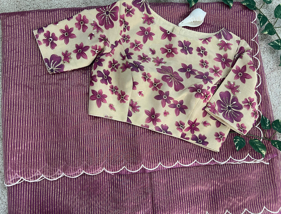pure organza gold tissue lines saree - Anvitha Collections