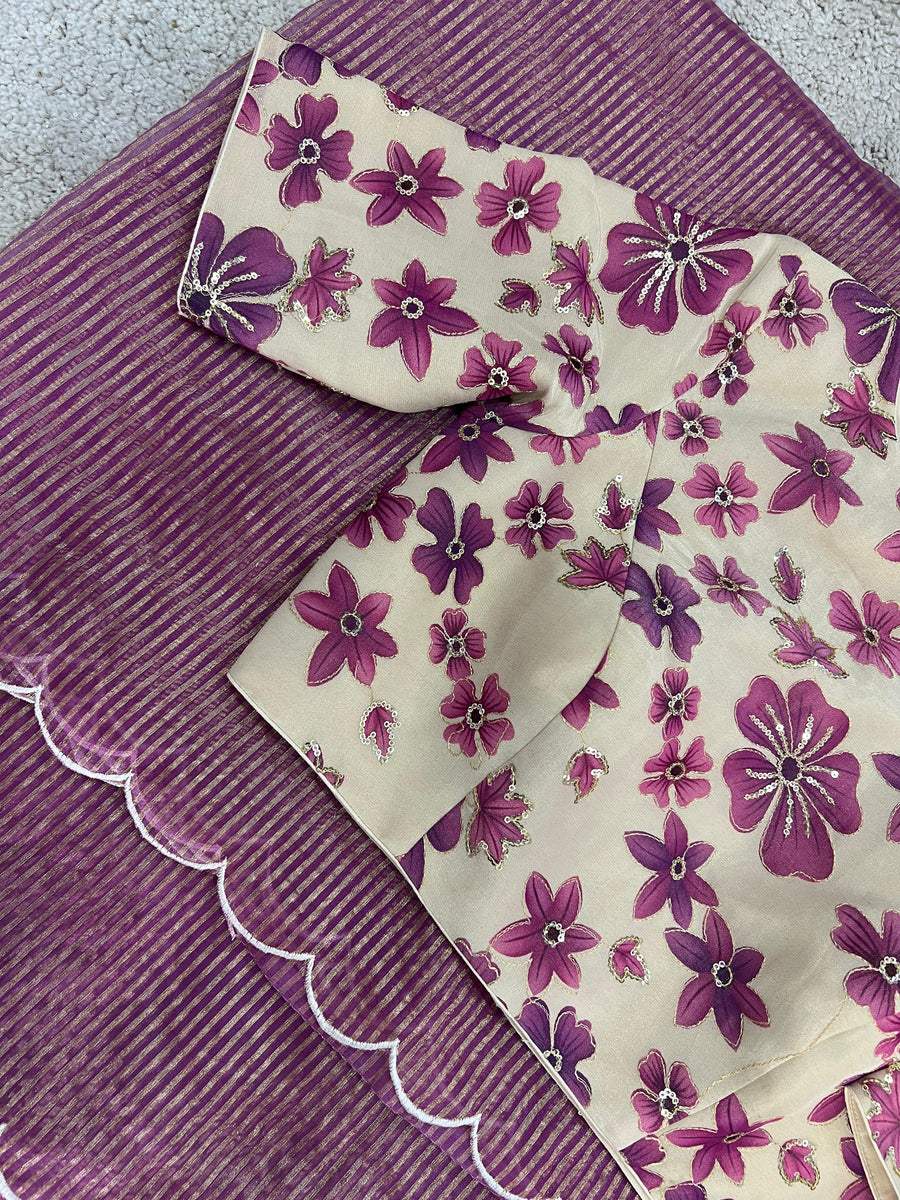 pure organza gold tissue lines saree - Anvitha Collections