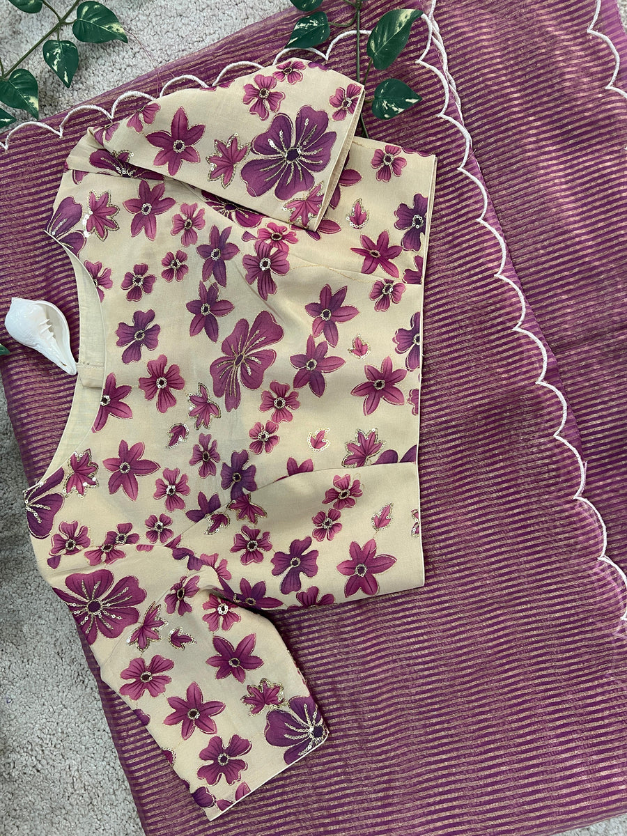 pure organza gold tissue lines saree - Anvitha Collections