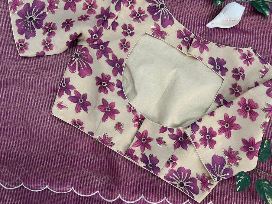 pure organza gold tissue lines saree - Anvitha Collections