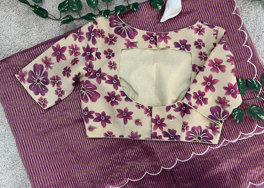 pure organza gold tissue lines saree - Anvitha Collections