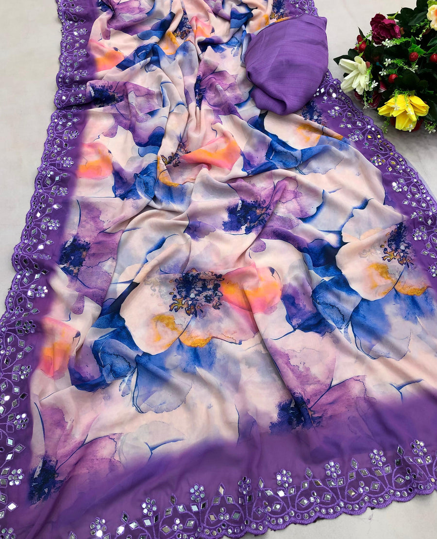 Chiffon floral digital - Anvitha Collections