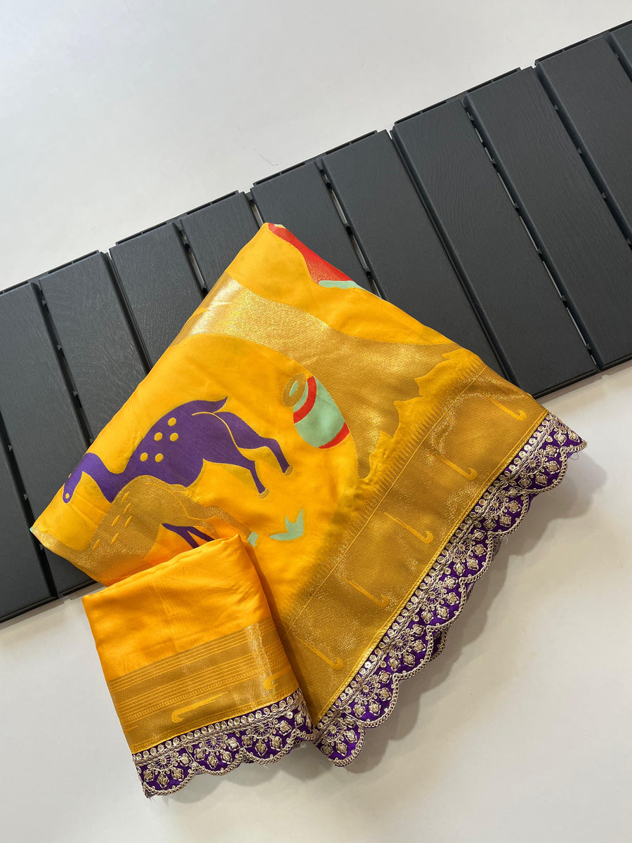 Banarasi silk with intricate golden zari weaving - Anvitha Collections