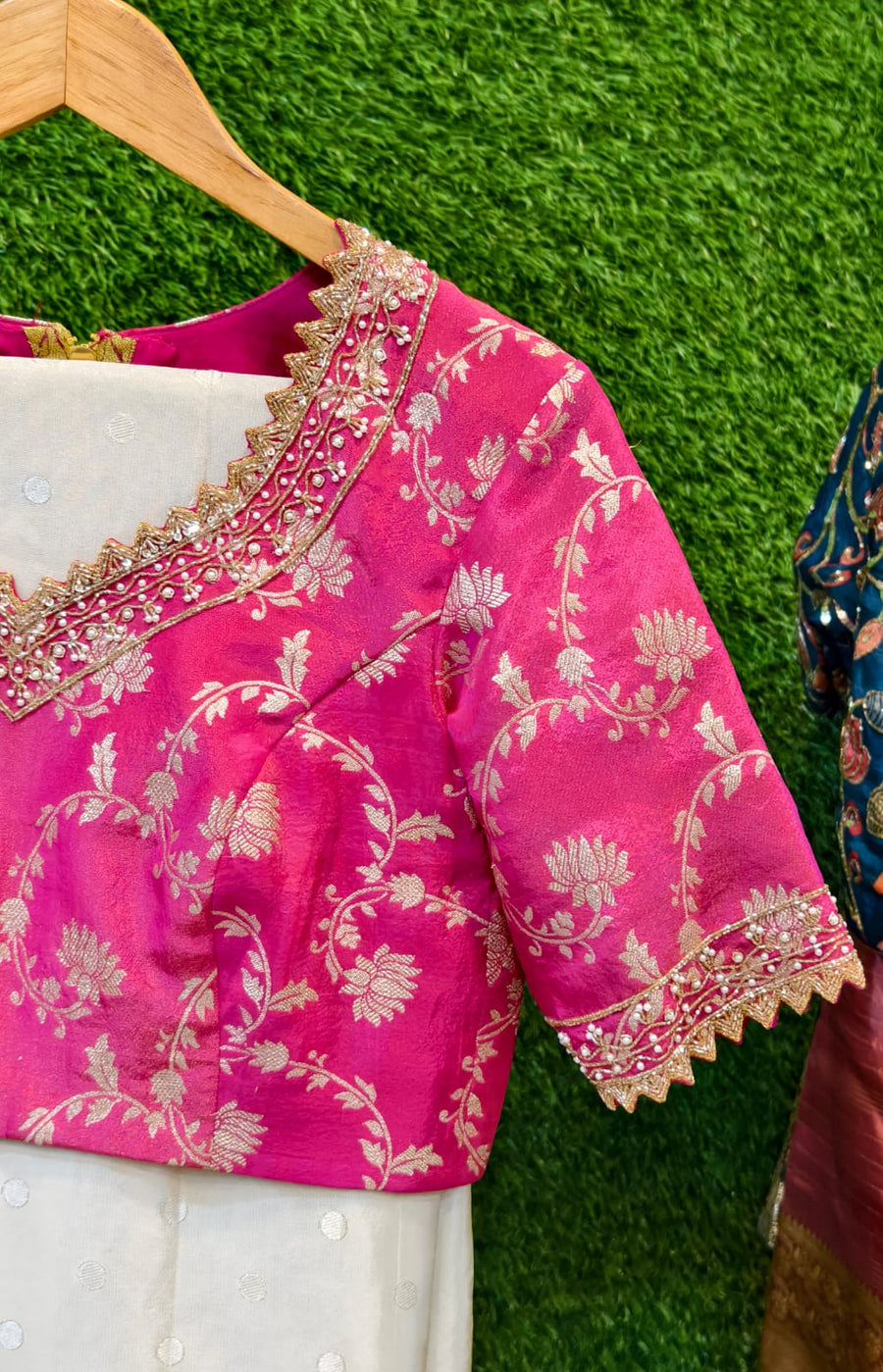 tissue fabric and intricate banarasi Maggam work - Anvitha Collections