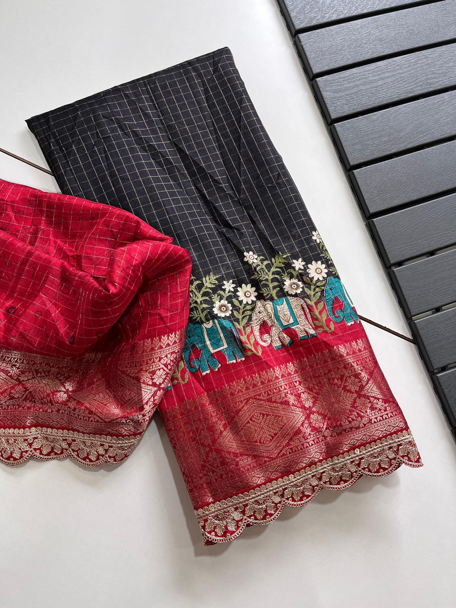 Black ~ Red Special Soft Silk saree - Anvitha Collections