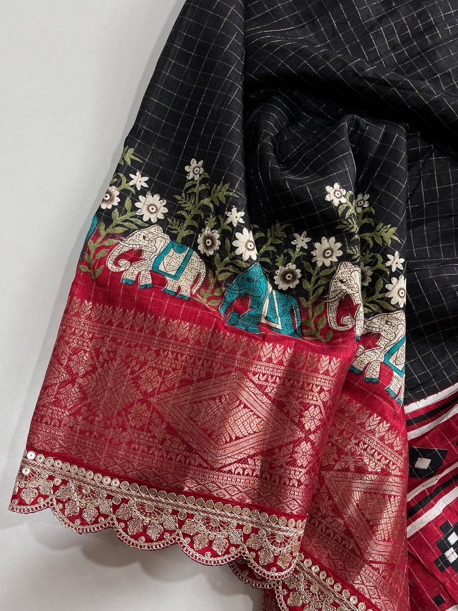 Black ~ Red Special Soft Silk saree - Anvitha Collections