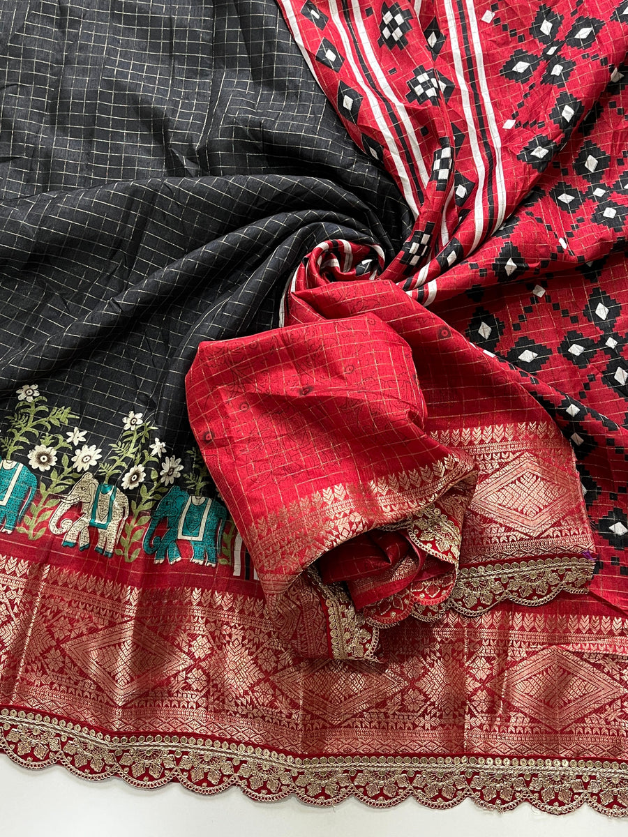 Black ~ Red Special Soft Silk saree - Anvitha Collections