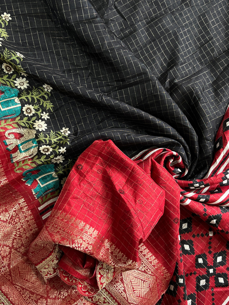 Black ~ Red Special Soft Silk saree - Anvitha Collections
