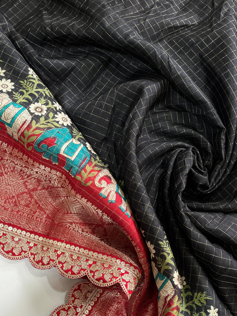 Black ~ Red Special Soft Silk saree - Anvitha Collections