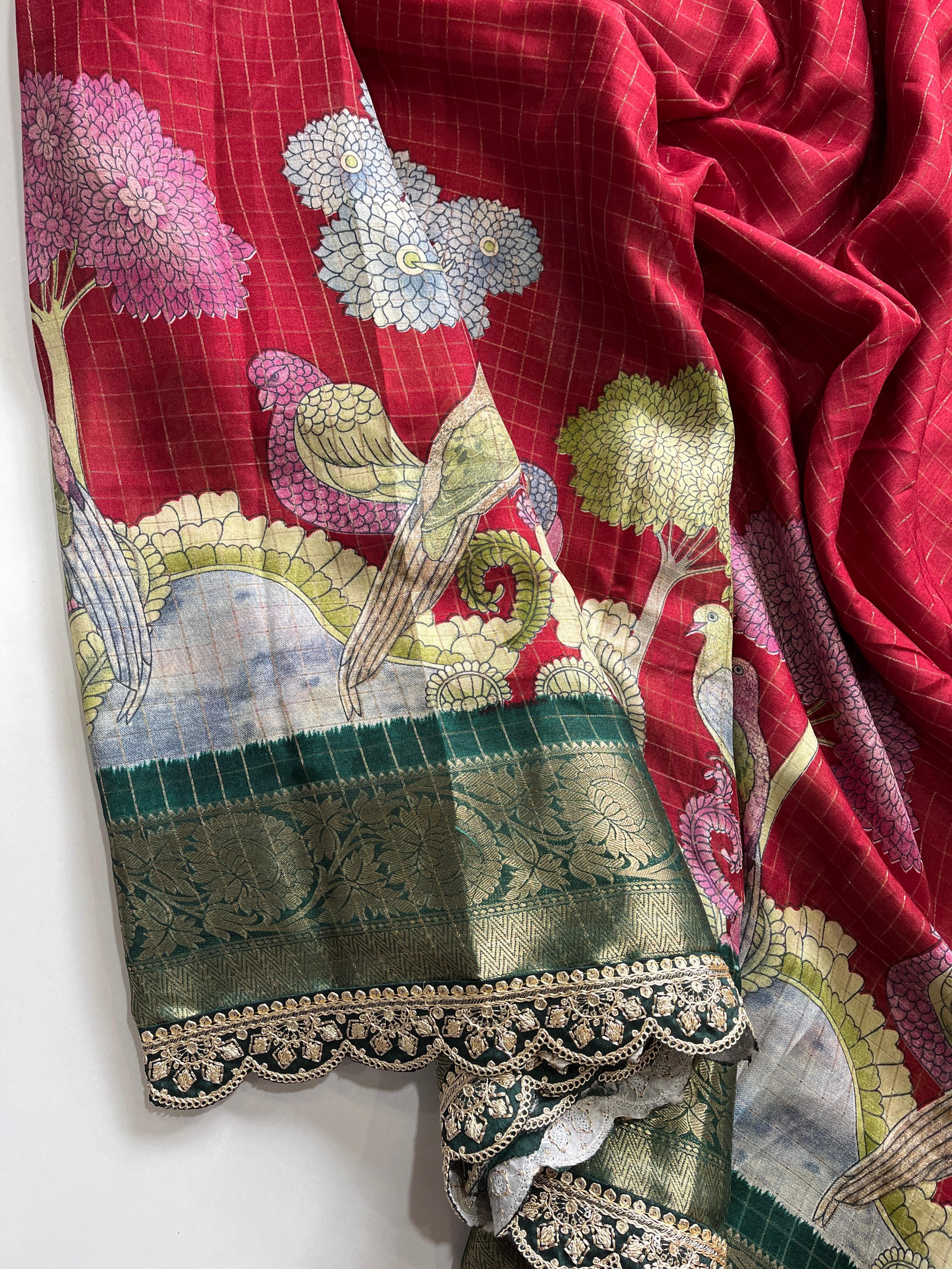 soft silk and elegant sparrows print - Anvitha Collections