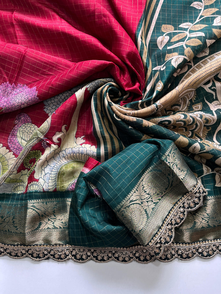 soft silk and elegant sparrows print - Anvitha Collections