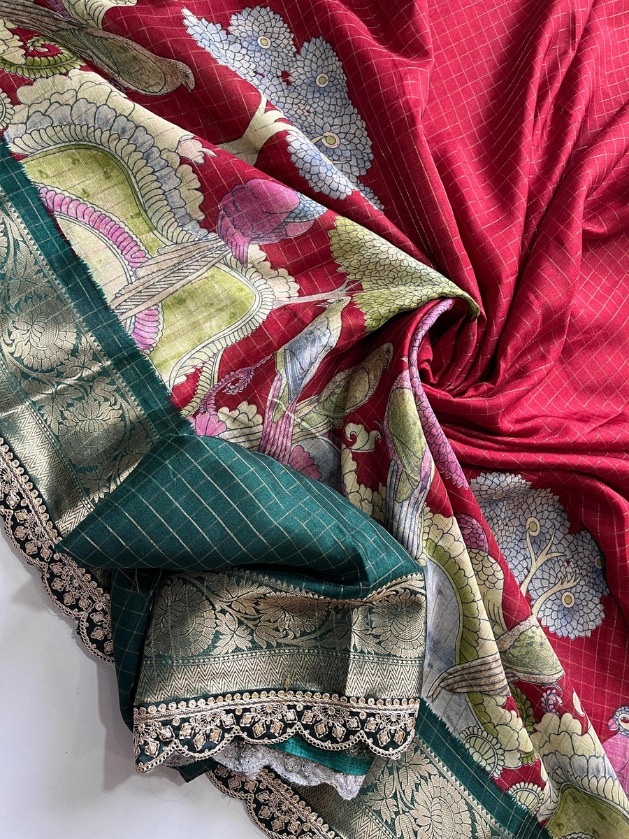 soft silk and elegant sparrows print - Anvitha Collections