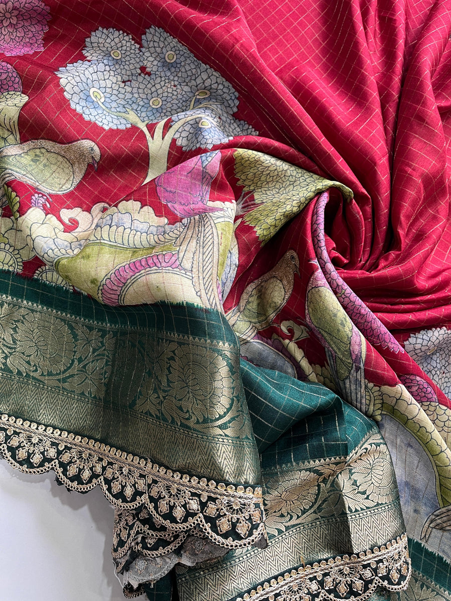 soft silk and elegant sparrows print - Anvitha Collections