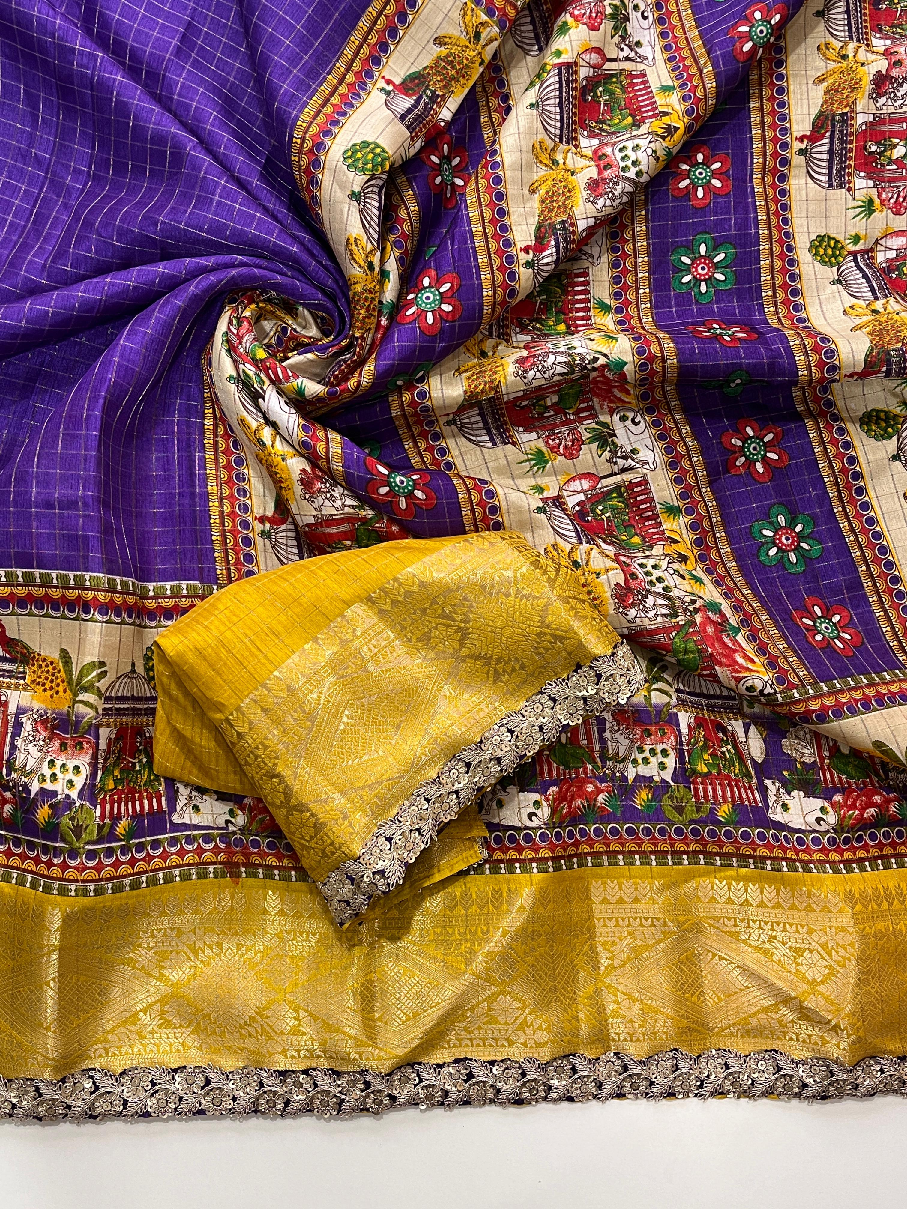 Soft silk saree having chex design on all over the saree - Anvitha Collections