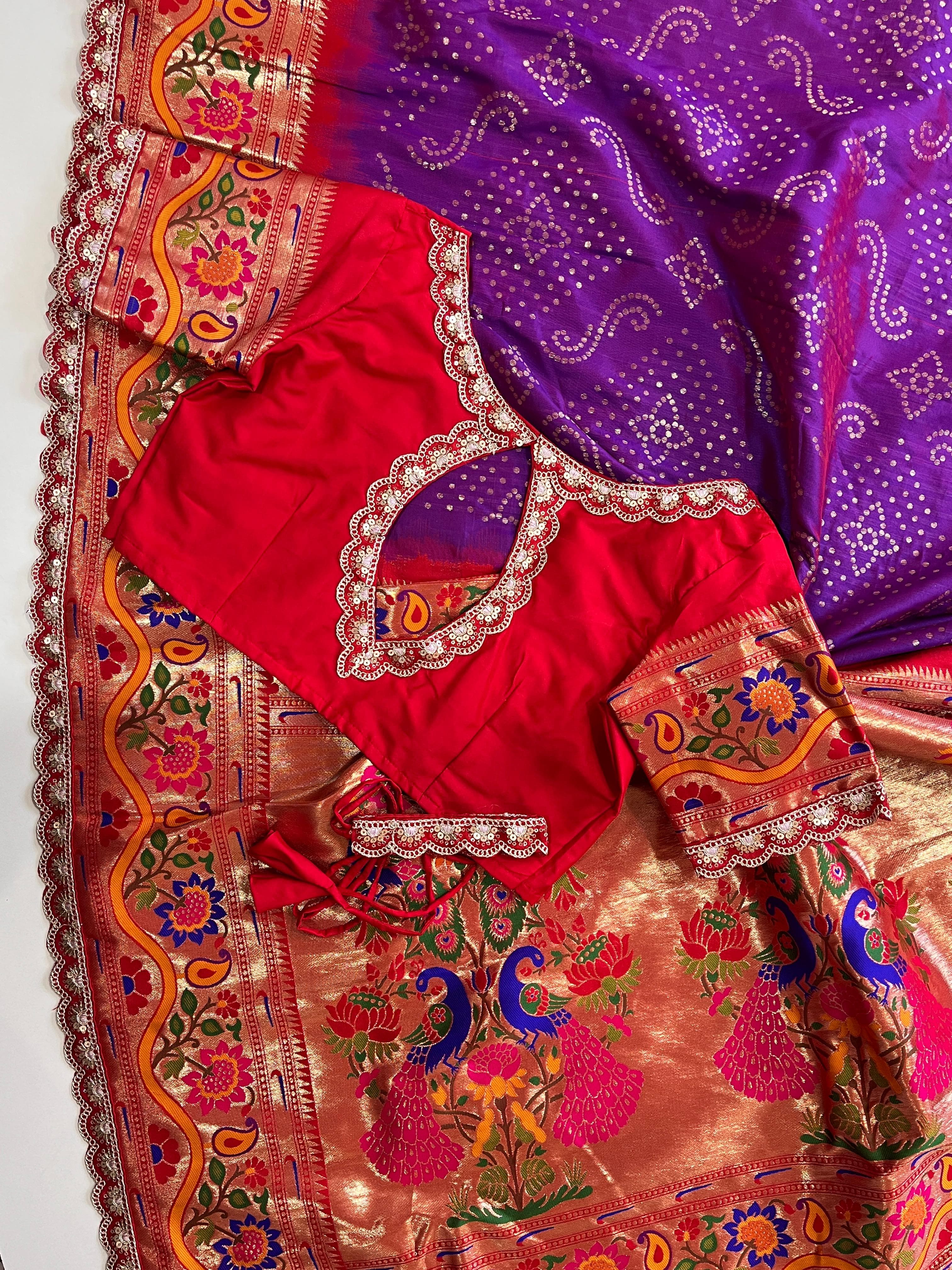 Banarasi Pattu and Bandhani work - Anvitha Collections