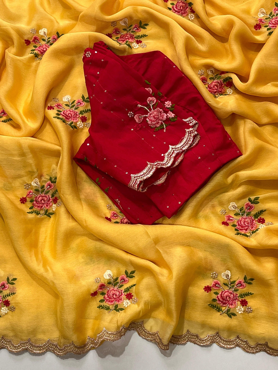 Moss Chiffon saree - Anvitha Collections
