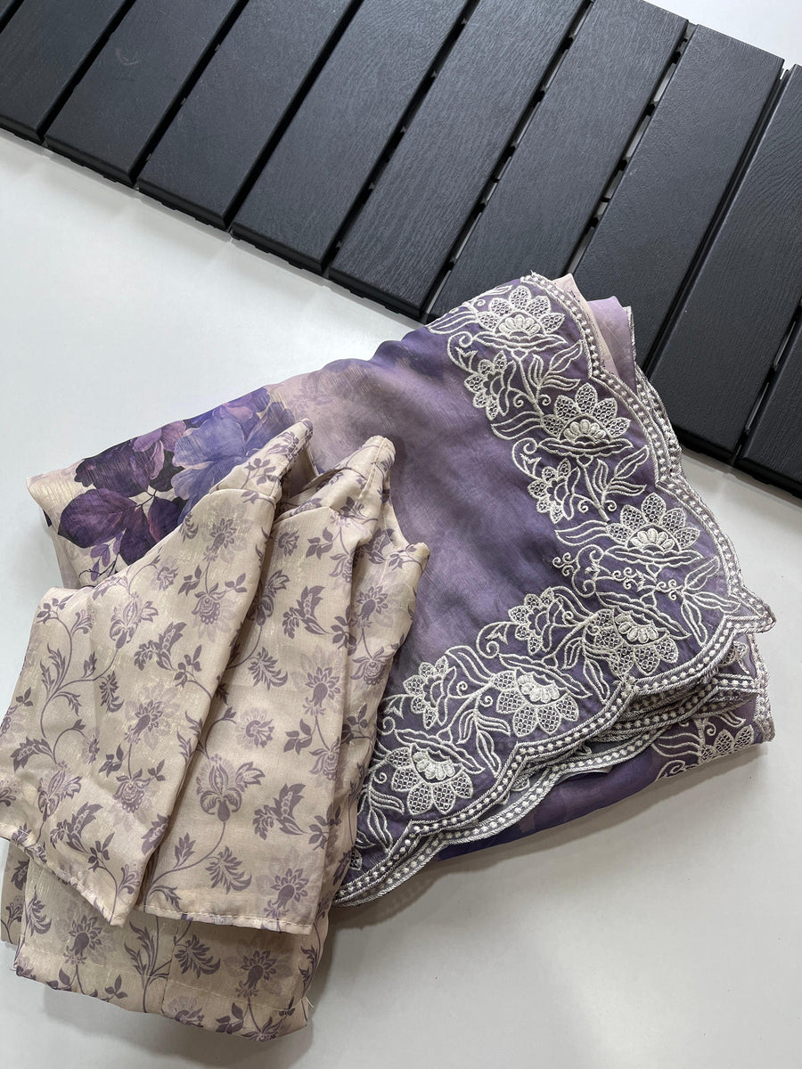 delicate floral print all over with an intricately embroidered cut work - Anvitha Collections
