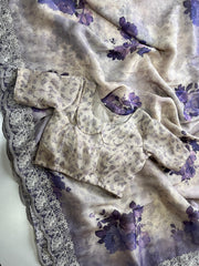delicate floral print all over with an intricately embroidered cut work - Anvitha Collections