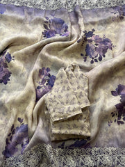 delicate floral print all over with an intricately embroidered cut work - Anvitha Collections