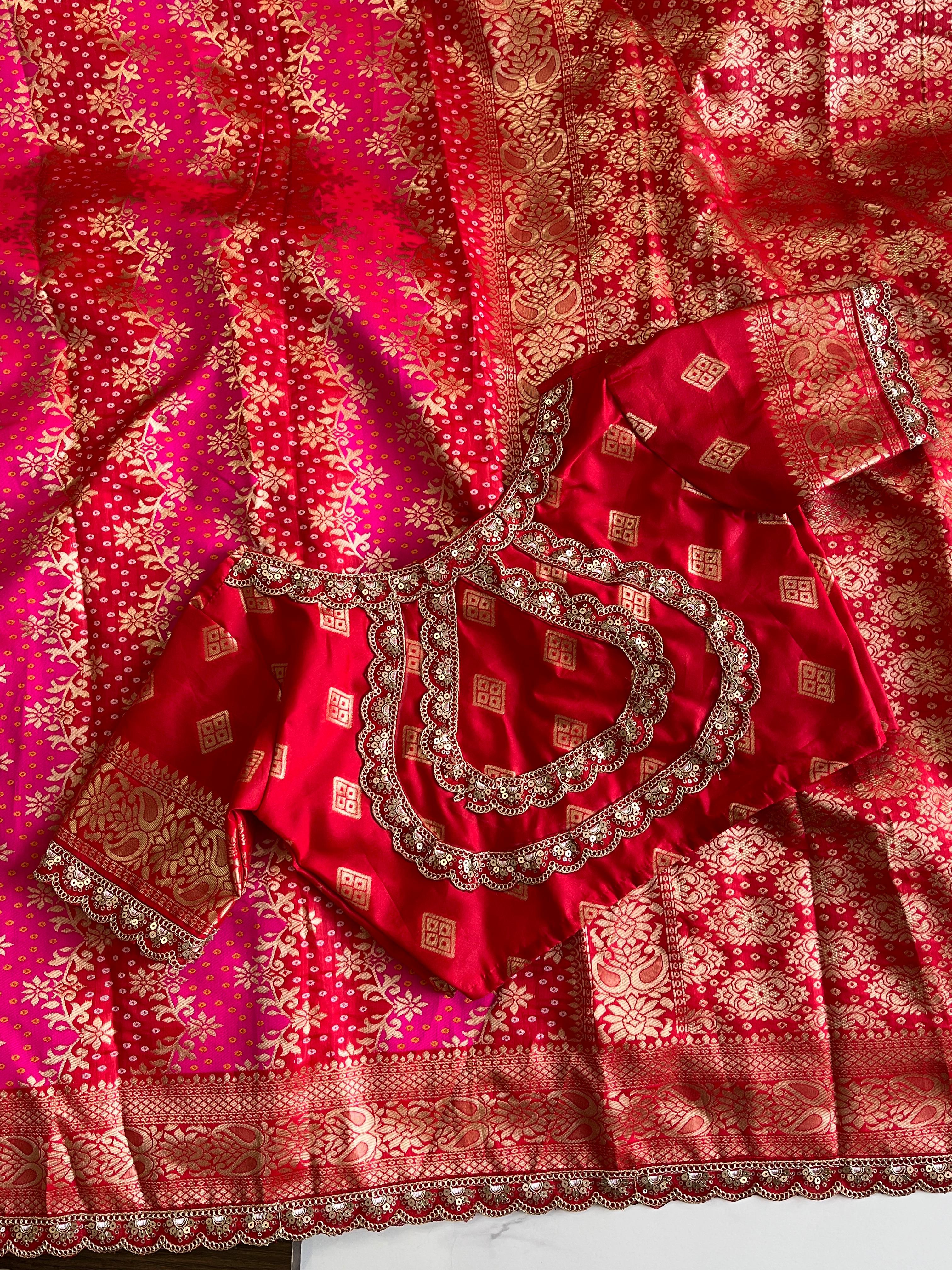 pink and red Banarasi Silk