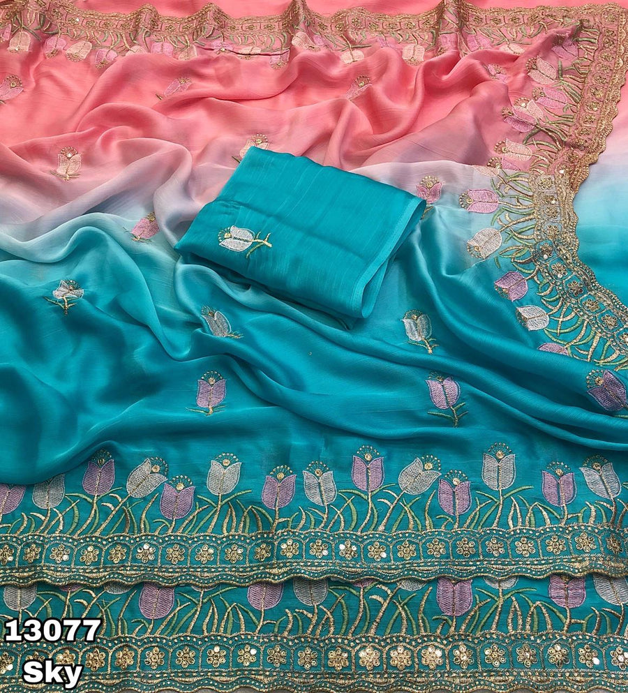 stunning dual-tone satin chiffon saree