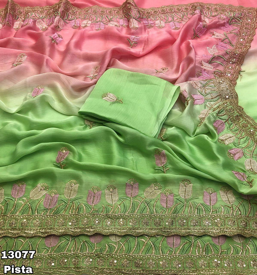 stunning dual-tone satin chiffon saree