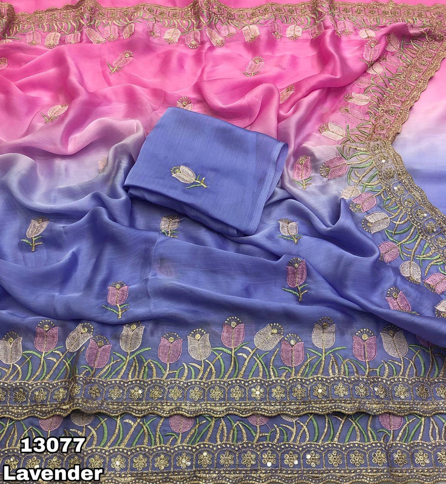 stunning dual-tone satin chiffon saree